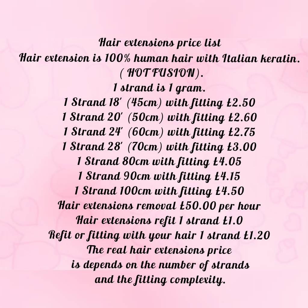 Hair extension price list